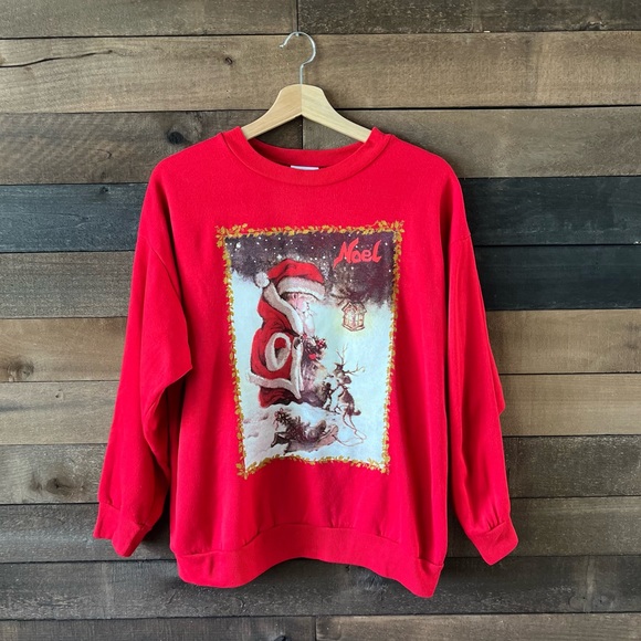 Vintage Sweaters - Vintage Christmas Holiday Crewneck Sweatshirt Noel Winter Scene